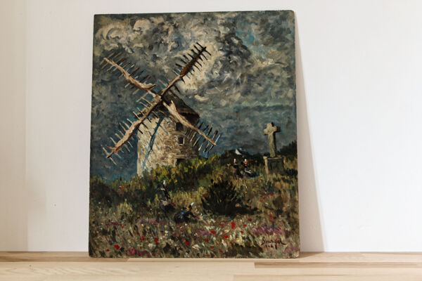 Huile sur panneau, paysage breton