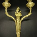 Pair of large Louis XVI style flower sconces from the 19th century - gilt bronze