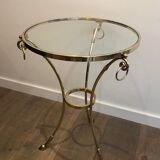 Neoclassical style tripod pedestal table in brass and round glass top in the taste of the House