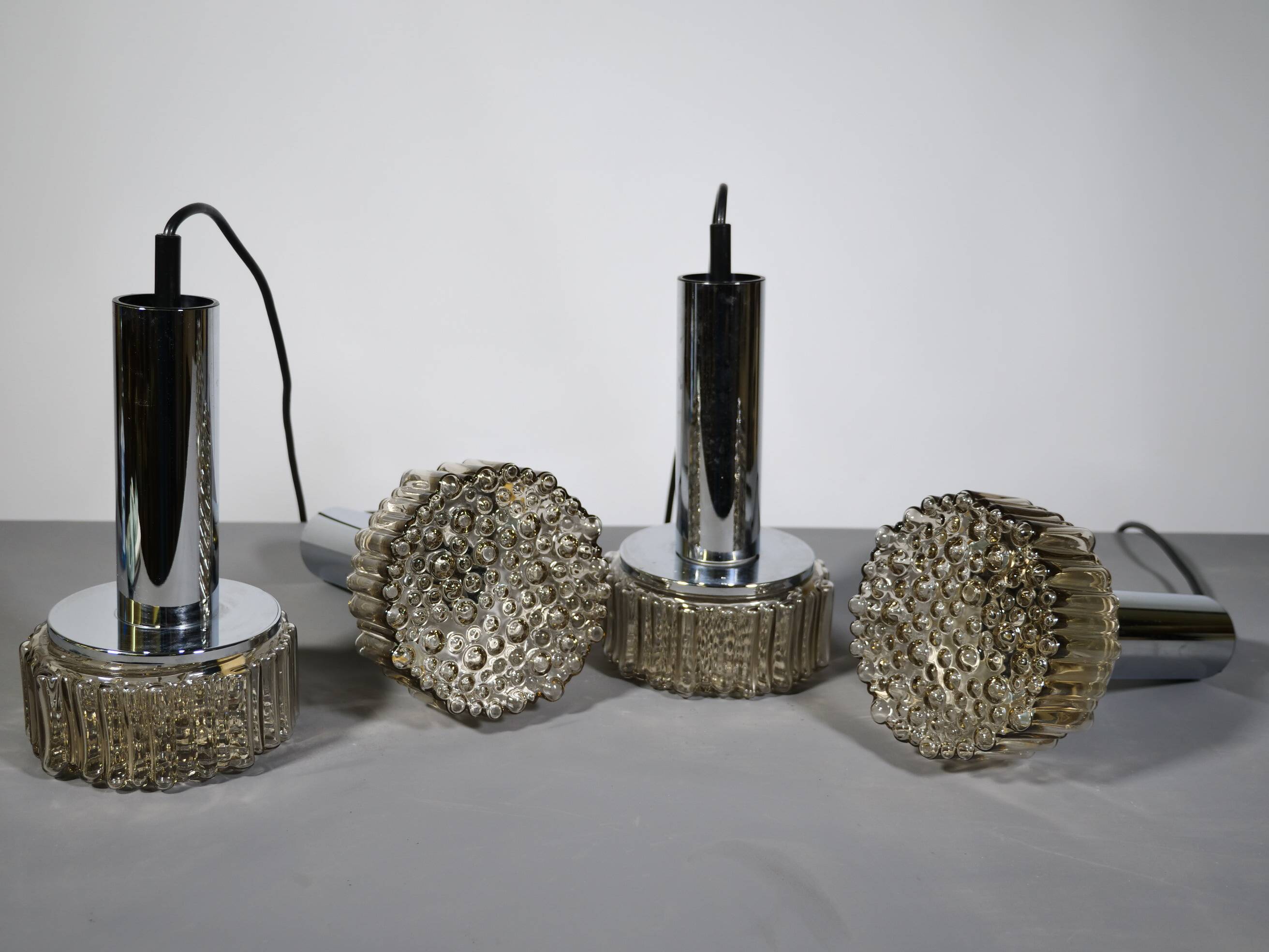 Space Age ceiling lamps bubble glass and chrome by Staff, Set of 4, 1970s