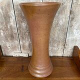 Ancien Vase Grand Modèle Grès Marron Beige Années 60 Vintage