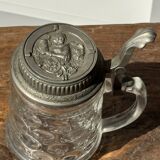 Alsatian beer mug with figurative pewter lid