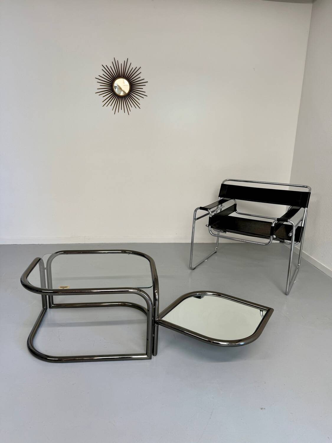 Vintage tubular coffee table with glass top, Italian design Morex, 70s