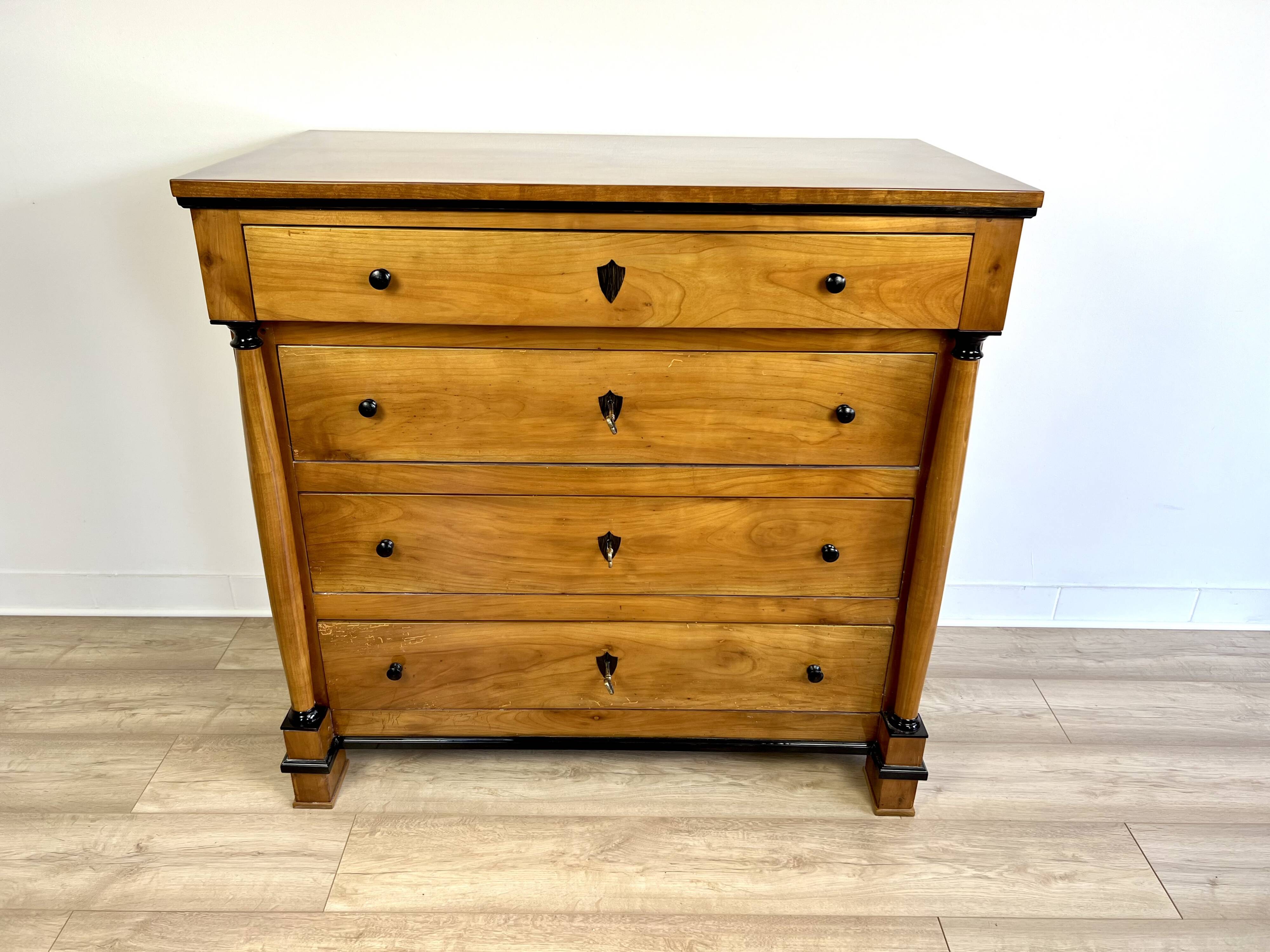 Original Biedermeier chest of drawers after renovation - 19th century - cherry, glossy finish.