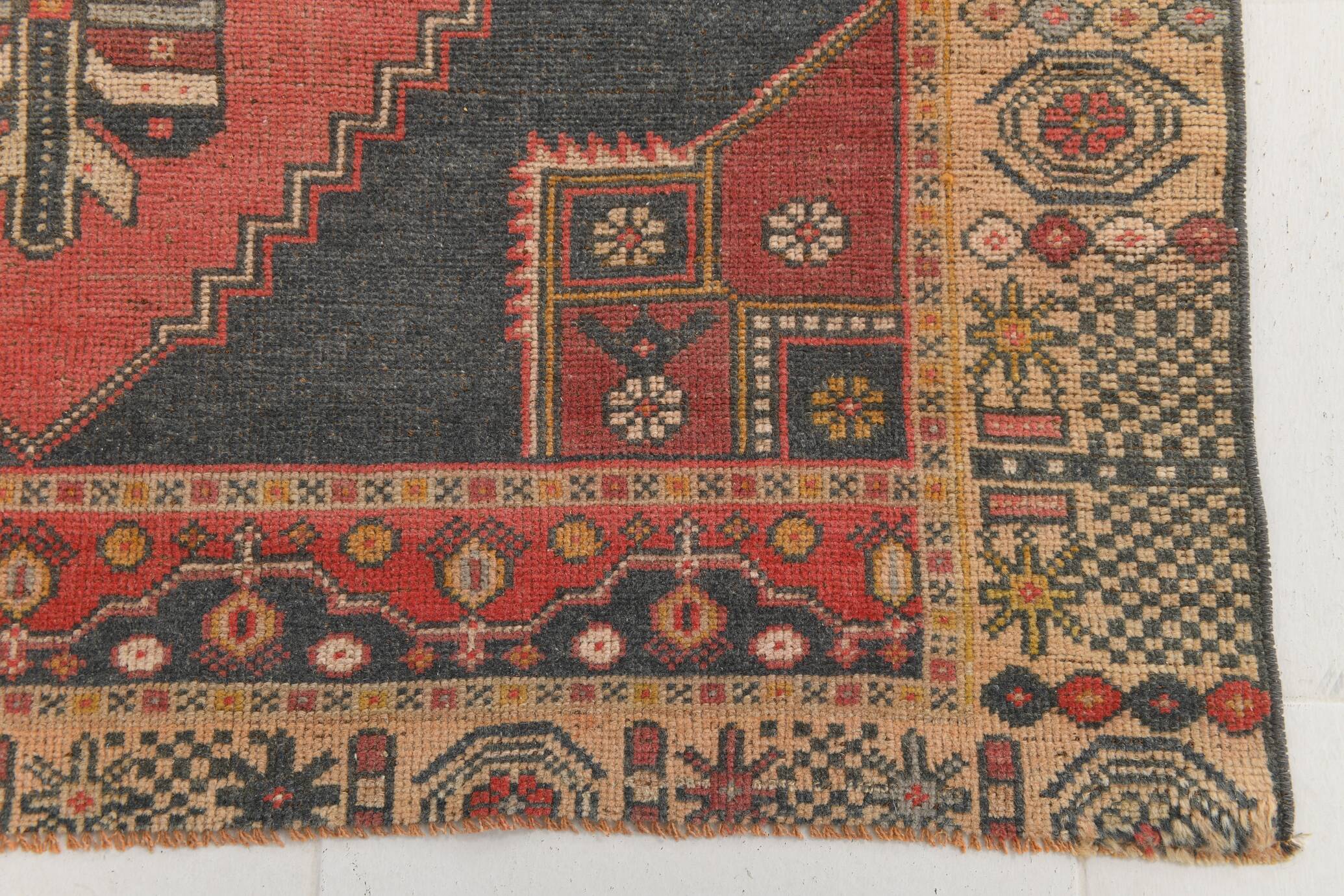 136x244 Vintage Geometric Pattern Designer Turkish Vintage Rug, 5x7