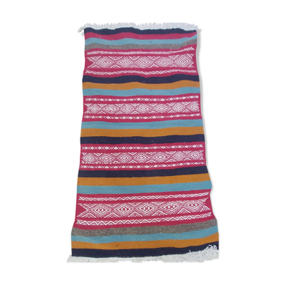 Tapis ethnique traditionnel multicolore en pure laine 110x60cm