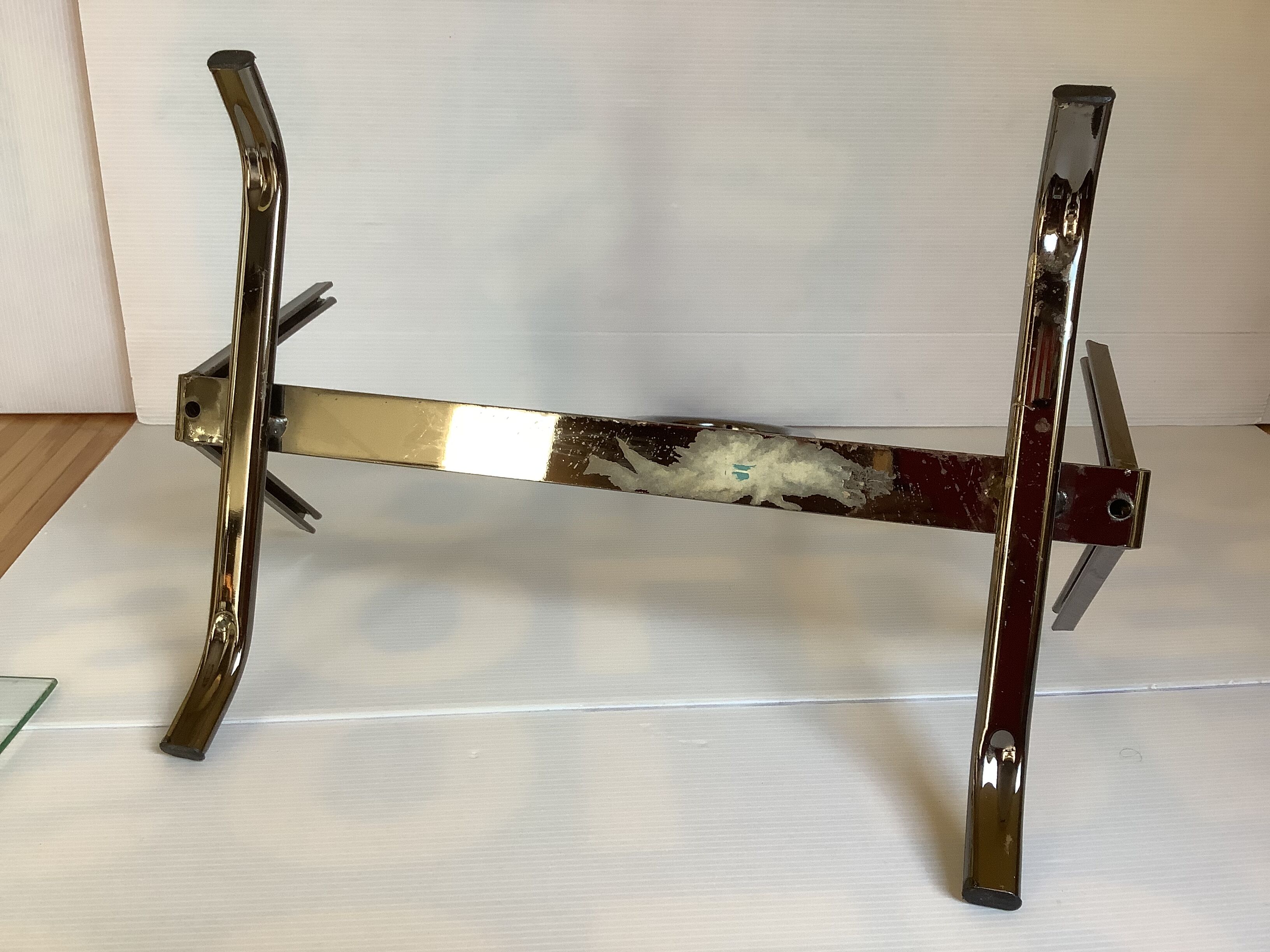 Old magazine holder chrome metal and glass