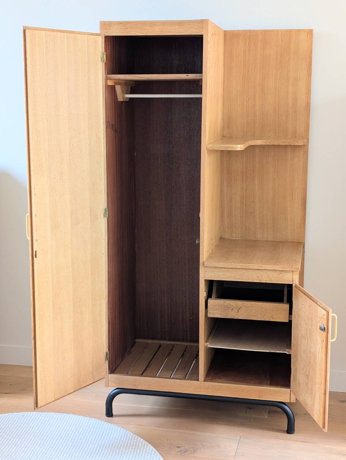 Renovated vintage 1950s oak boarding school wardrobe