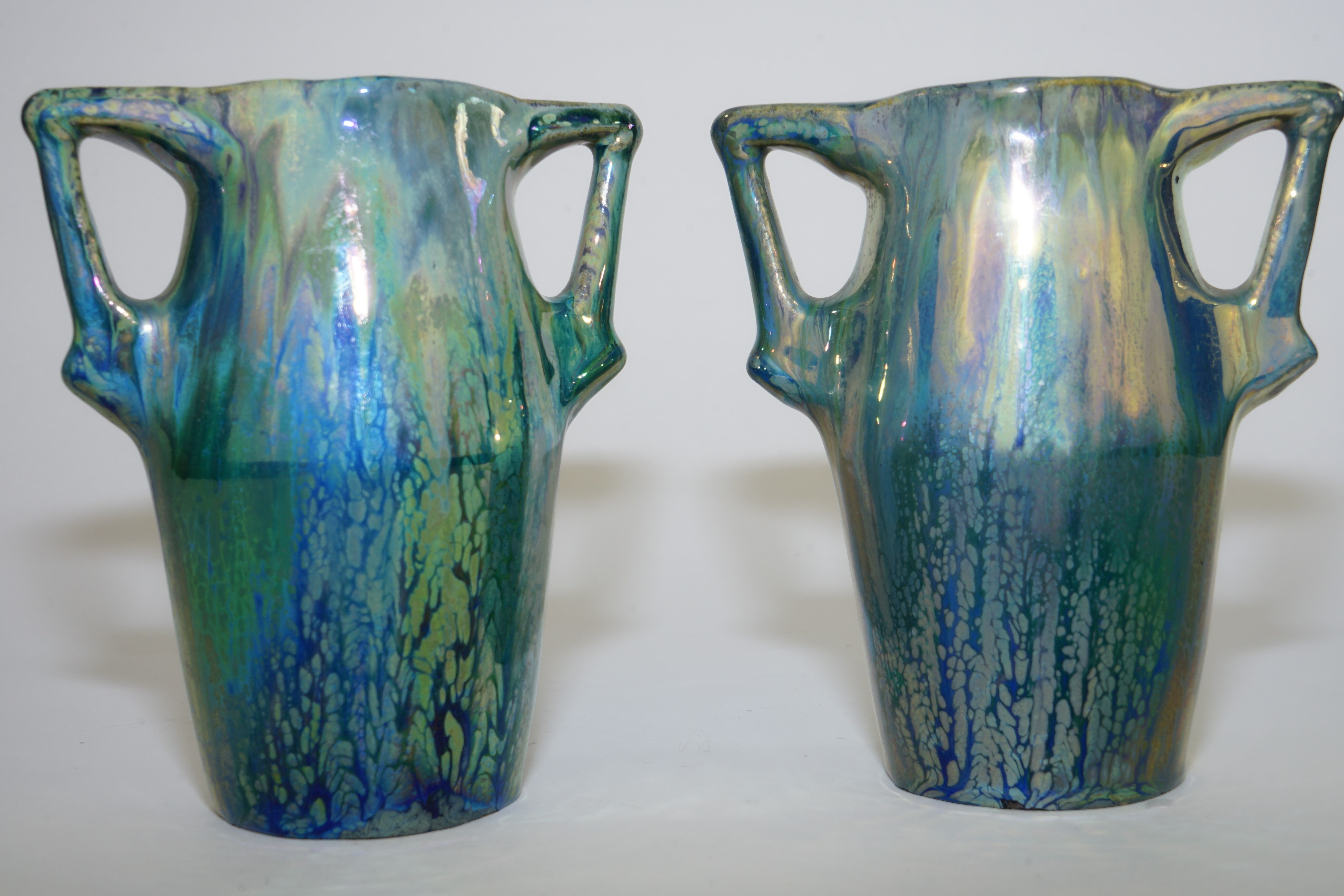 Ceramic alphonse cytere (1861-1941) pair of metallise sandstone vases