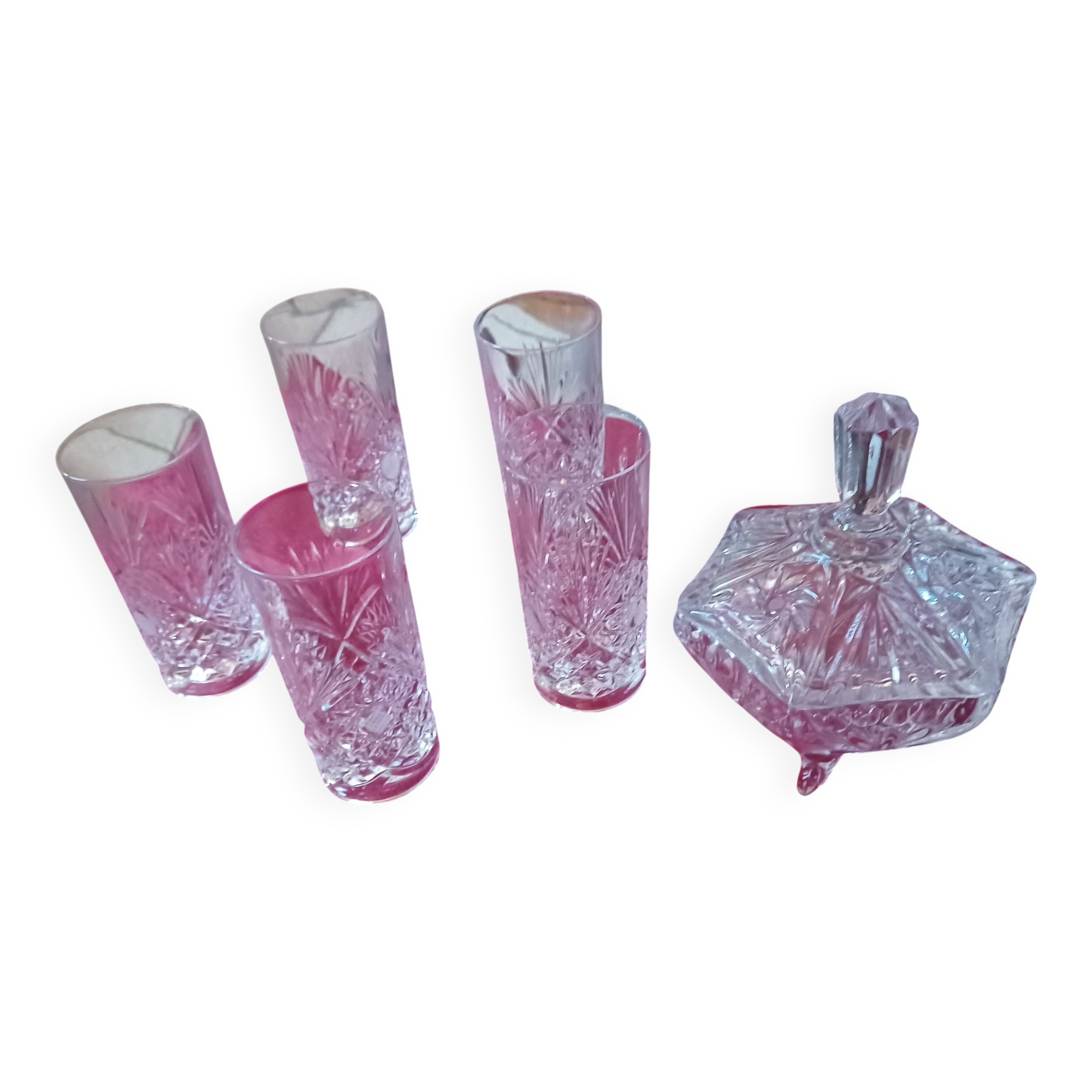 Small baccarat orangeade glass with candy dish.