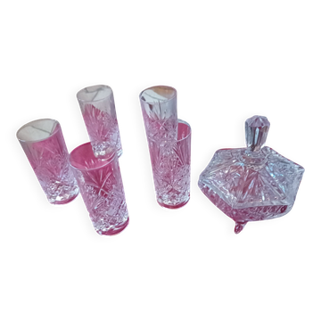 Small baccarat orangeade glass with candy dish.
