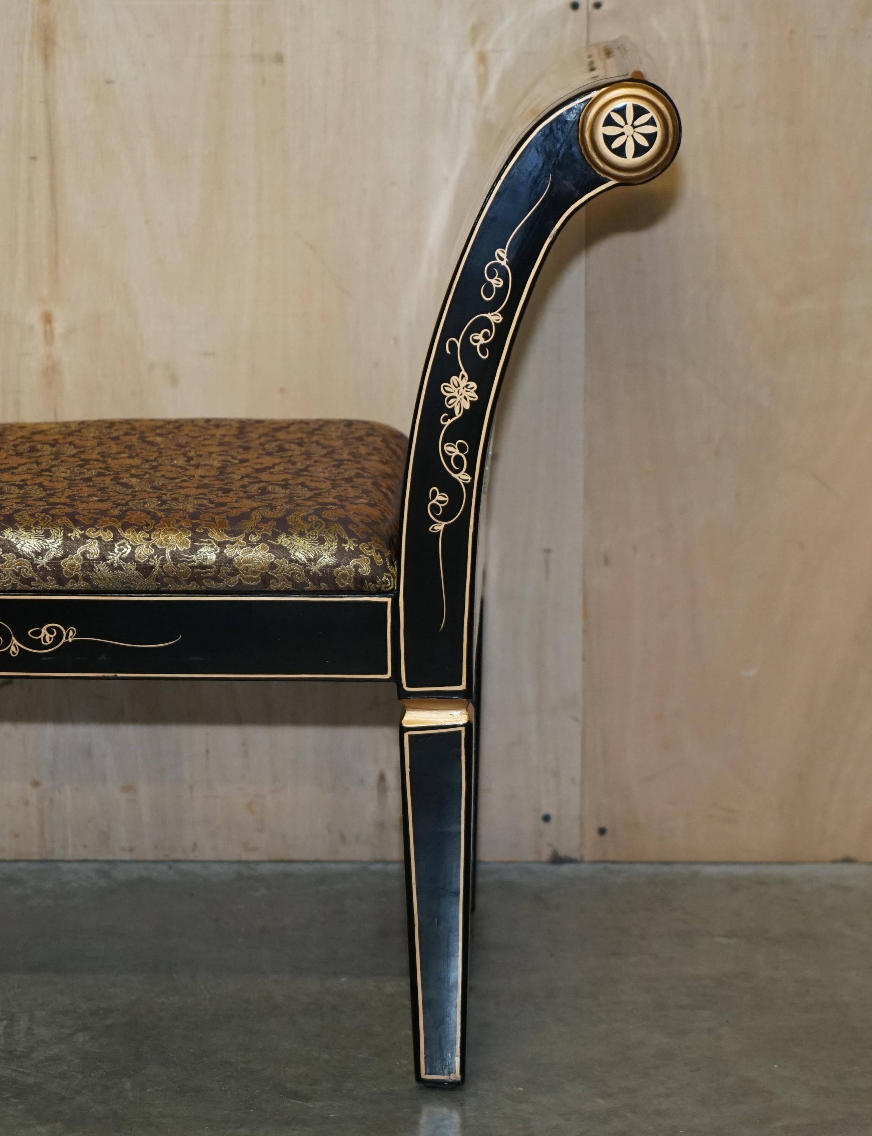 Ancient Chinese bench carved with Geisha in mother-of-pearl and steatite.