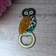 Vintage enamelled brass bottle opener 1970s Bar accessory bottle opener Owl bottle opener