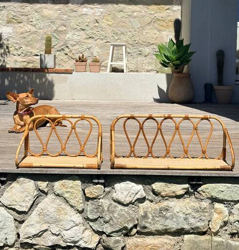Vintage rattan shelf pair "Celestine"