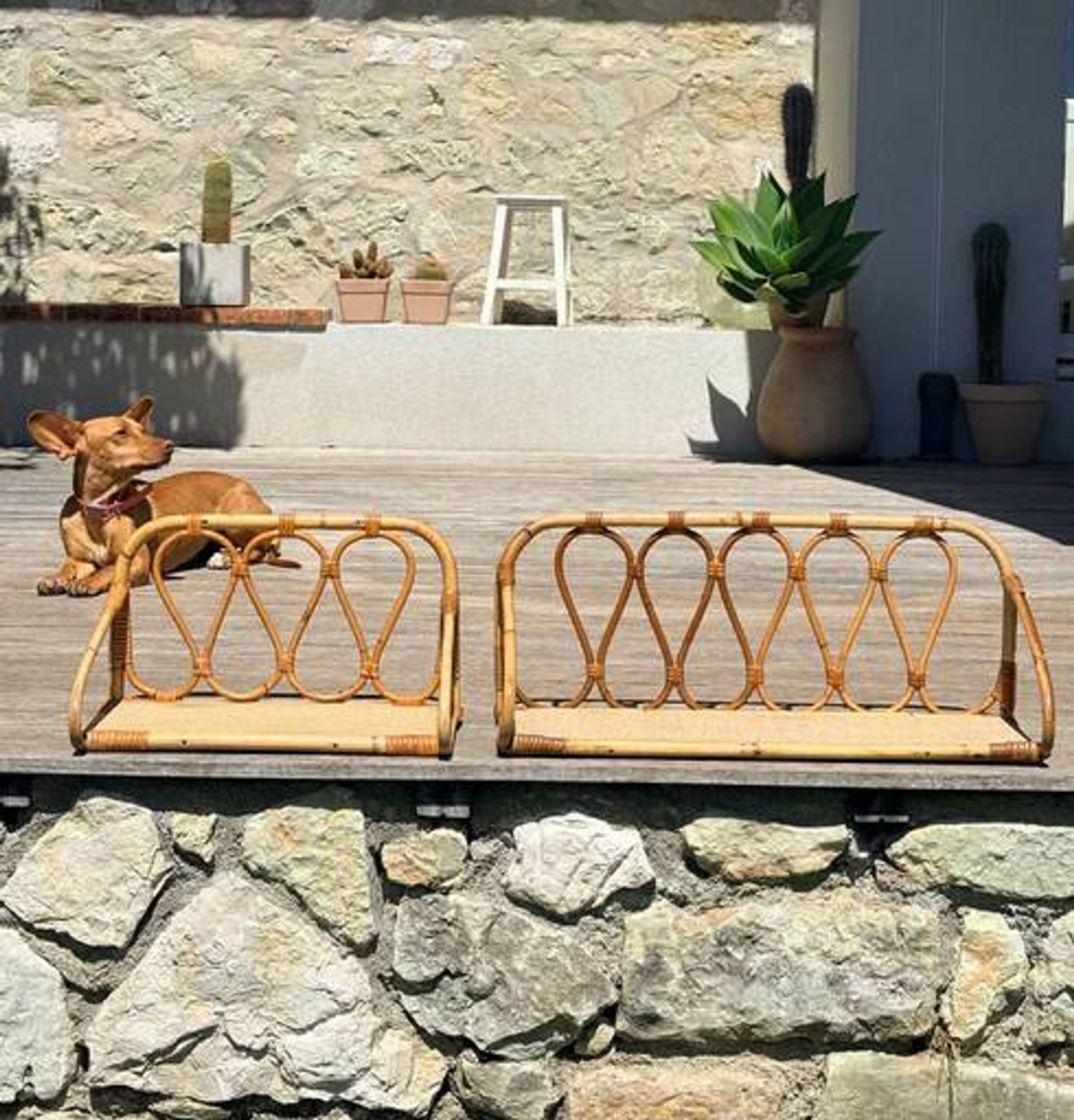 Vintage rattan shelf pair "Celestine"
