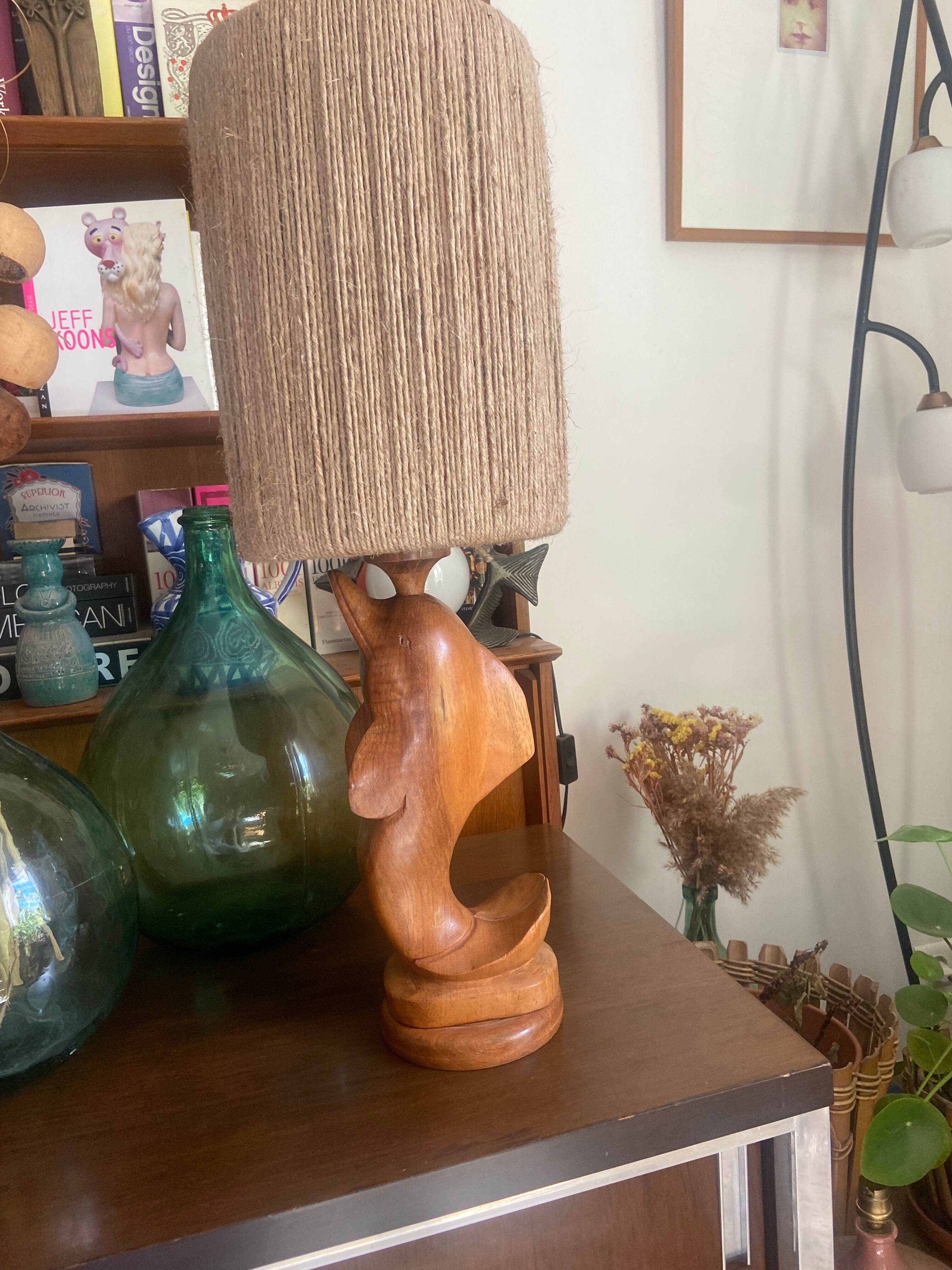 Wooden dolphin lamp 70s