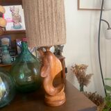 Lampe dauphin en bois années 70