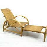 Fauteuil en rotin avec pouf escamotable, 1970