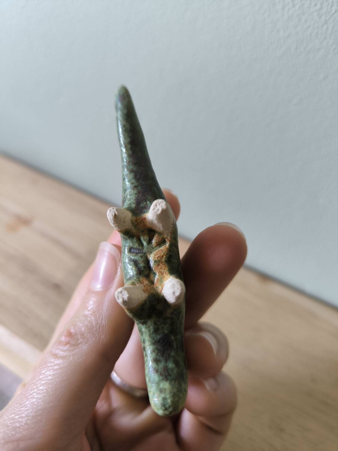 Sculpture figurine animal stoneware enameled stamped handmade