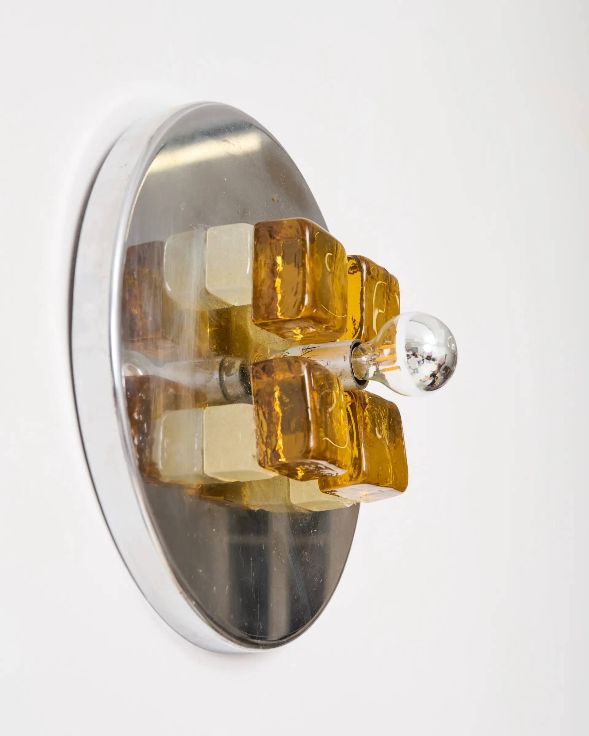 Chrome and Murano glass wall light, Albano Poli, Poliarte, 1970s