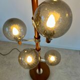 Old Scandinavian design wooden floor lamp from the 60s with 6 vintage lights