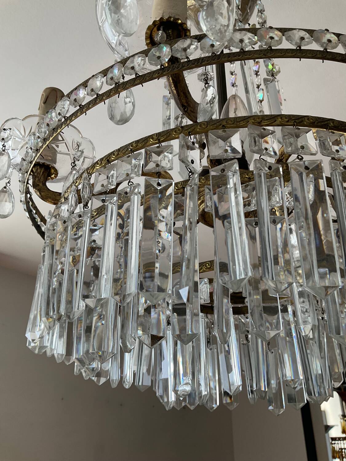 Cascade chandelier with crystal drops