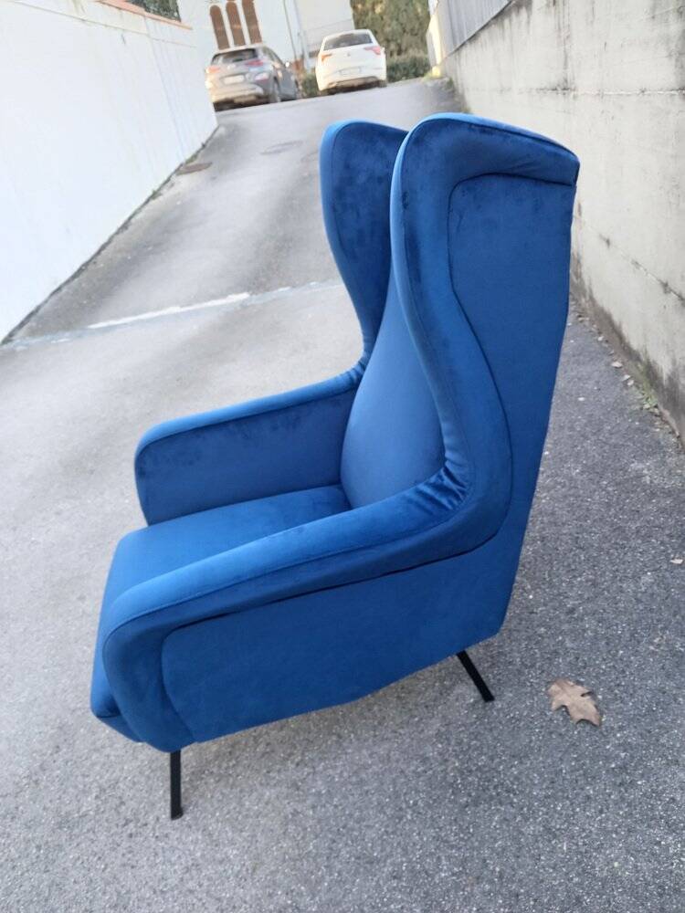 Chair with blue velvet backrest, 1960s