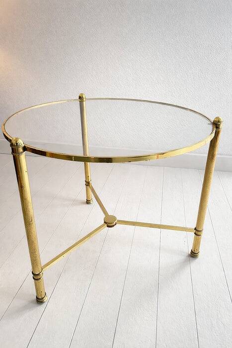 French brass and glass round cocktail table in the style of Maison Baguès