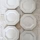 6 Vintage Octagonal Beaded Flat Dessert Plates - Johnson Brothers