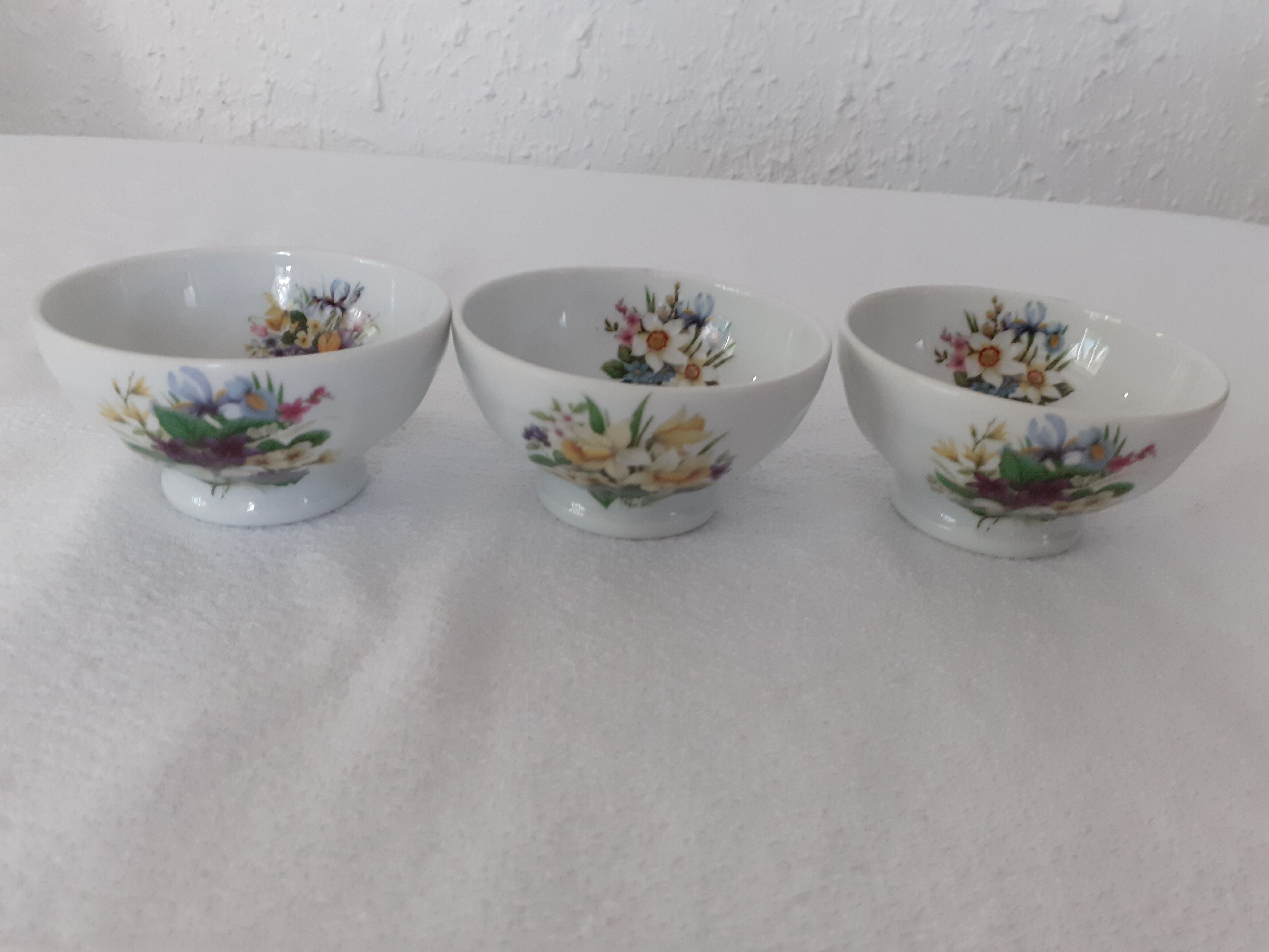 3 small BOWLS decoration multicolored flowers Limoges porcelain