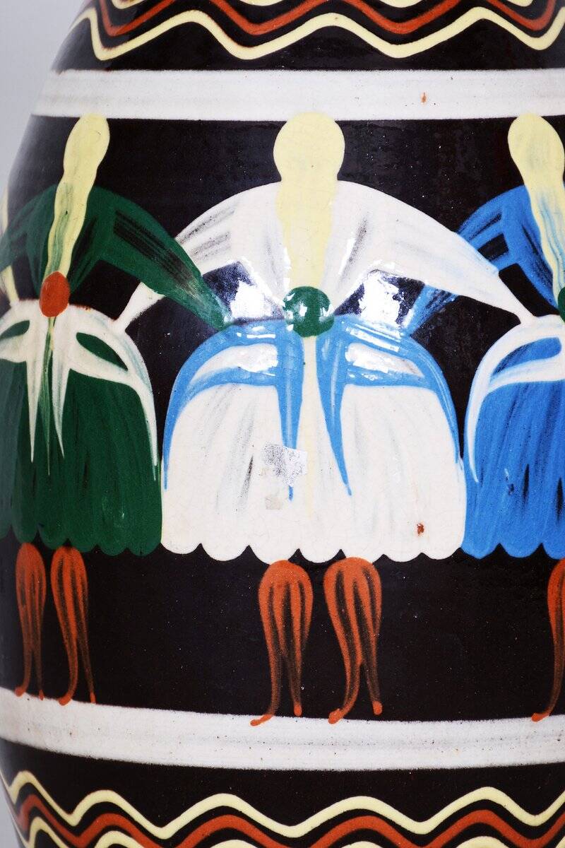 Art Deco Hand-Painted Vase in Ceramic, Slovakia, 1940s