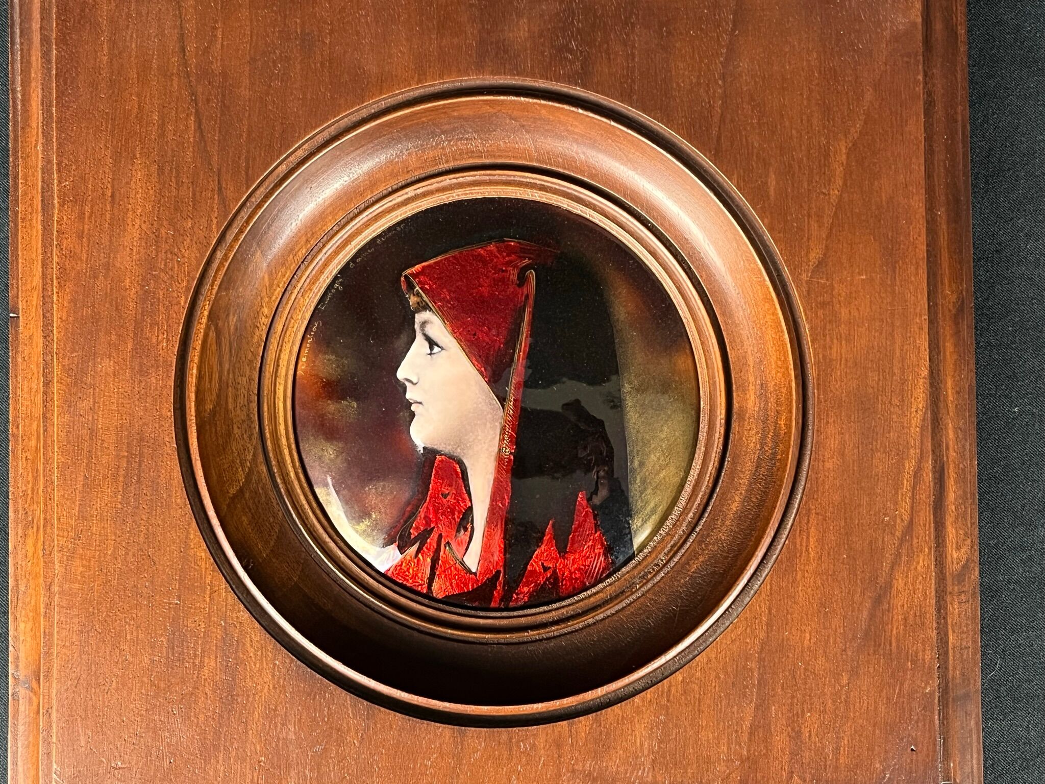 Enameled plaque signed dermeliac 20th century