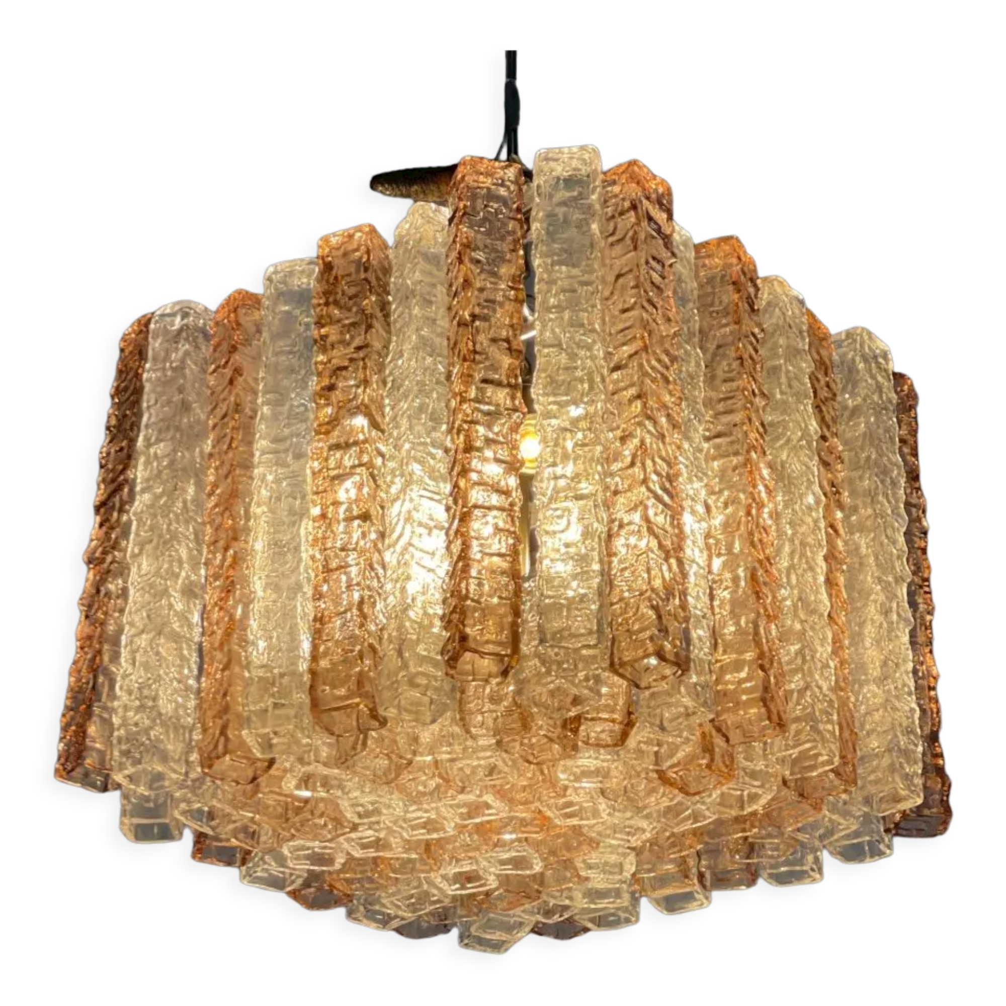 Venetian chandelier in pink and colorless Murano glass, Venini circa 1950