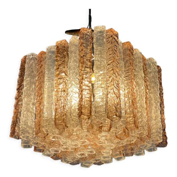 Lustre vénitien en verre de Murano rose et incolore venini vers 1950