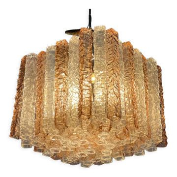 Venetian chandelier in pink and colorless Murano glass, Venini circa 1950