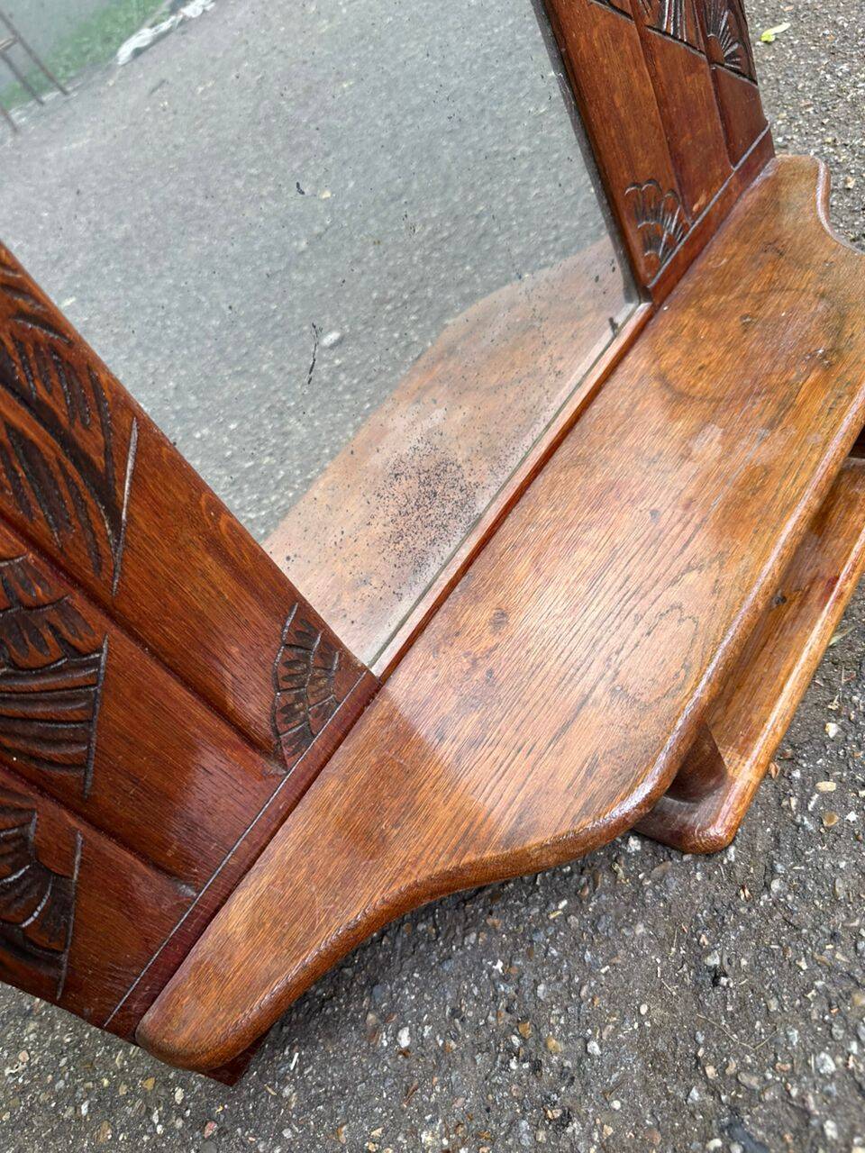 Art Deco dressing table mirror from the 1950s in solid oak.