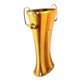 Cane or umbrella holder in varnished wood, brass, with coat of arms, Italy 1950