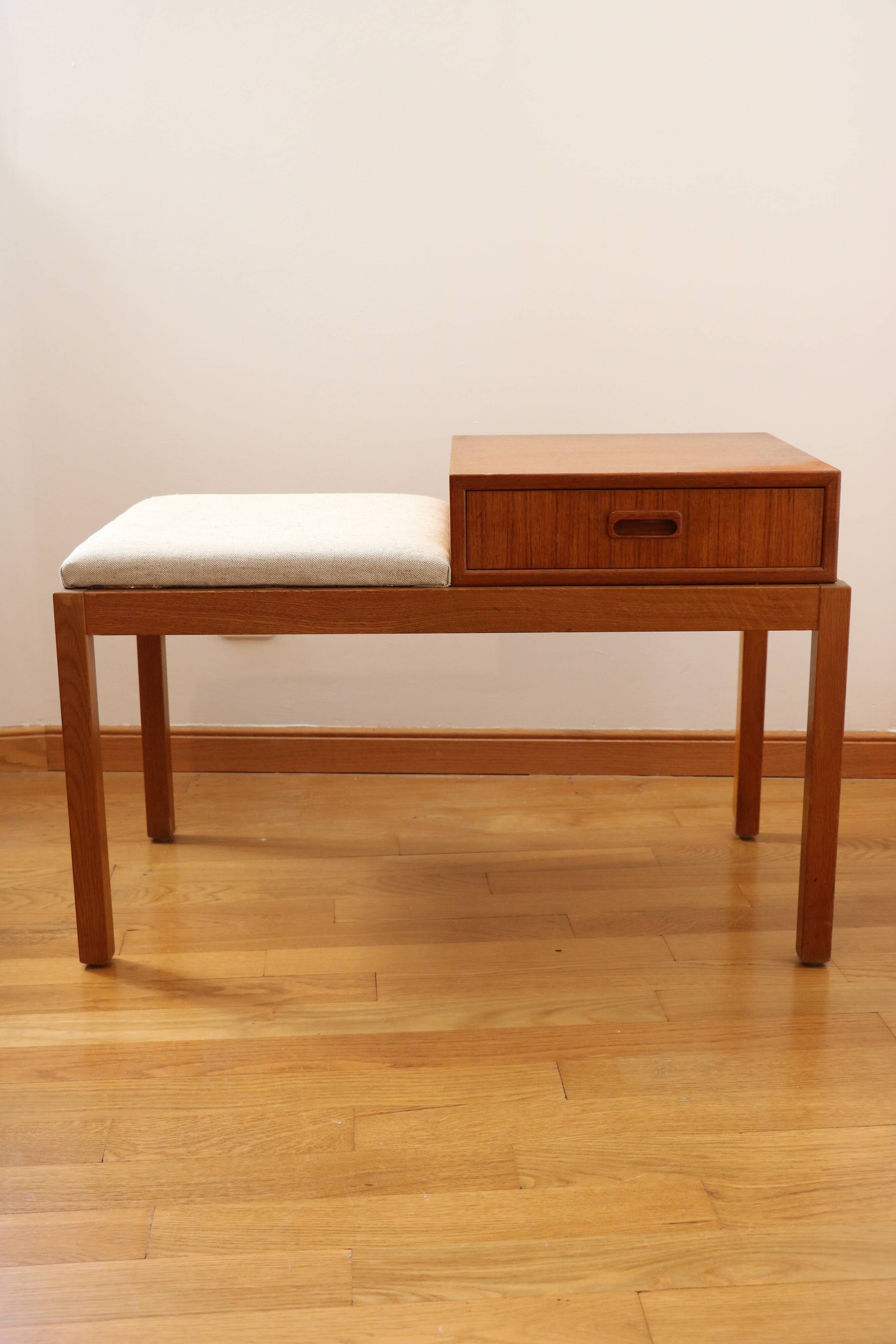 Entrance bench, Scandinavian modular telephone bench, teak, 1960