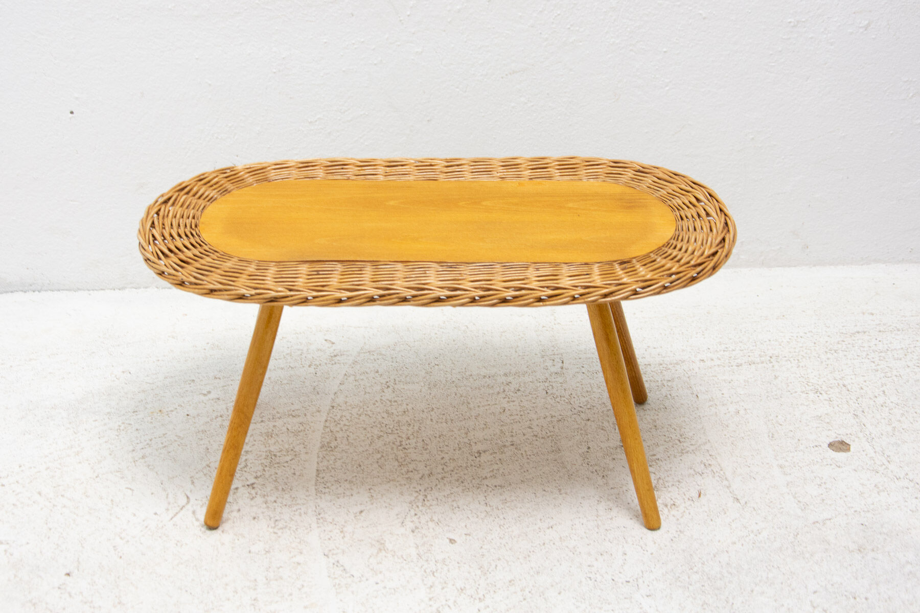 Mid century rattan stool by Jan Kalous for ÚLUV, 1960´s, Czechoslovakia