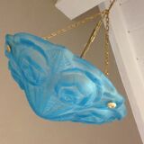 Suspension en pate de verre bleue signée Degué / style art deco