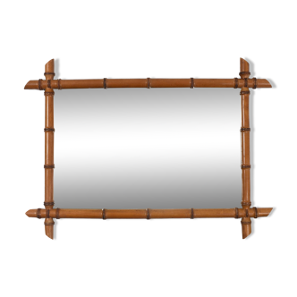 Miroir ancien en bois tourné imitation bambou