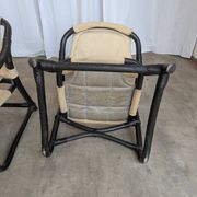 2 Vintage Espri Safari Lounge Armchairs / Rare Mid-century Black Bamboo and Beige Fabric Easy C