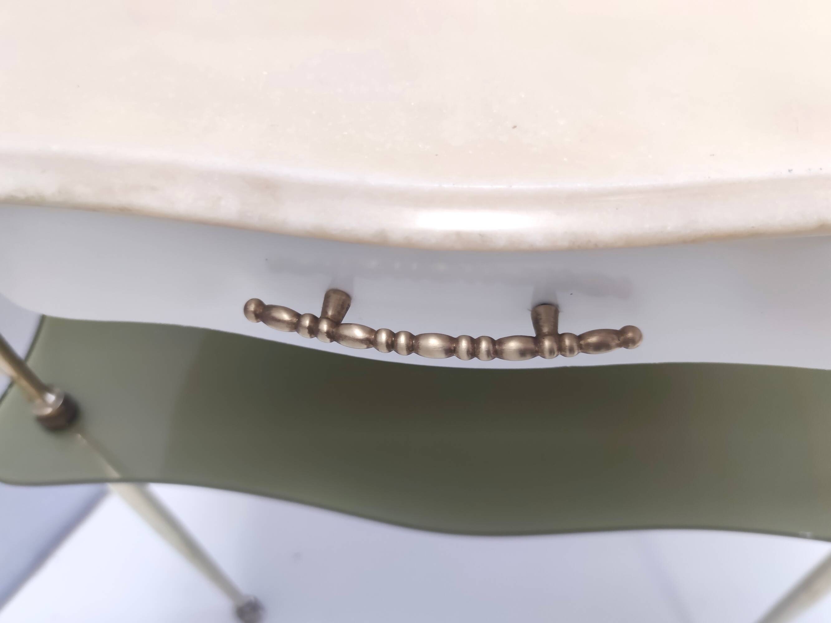 Pair of White Lacquered Nightstands with Marble Tops and Glass Shelves, Italy