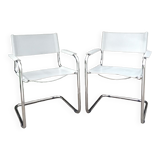 Pair of cantilever armchairs in grey leather made in italy