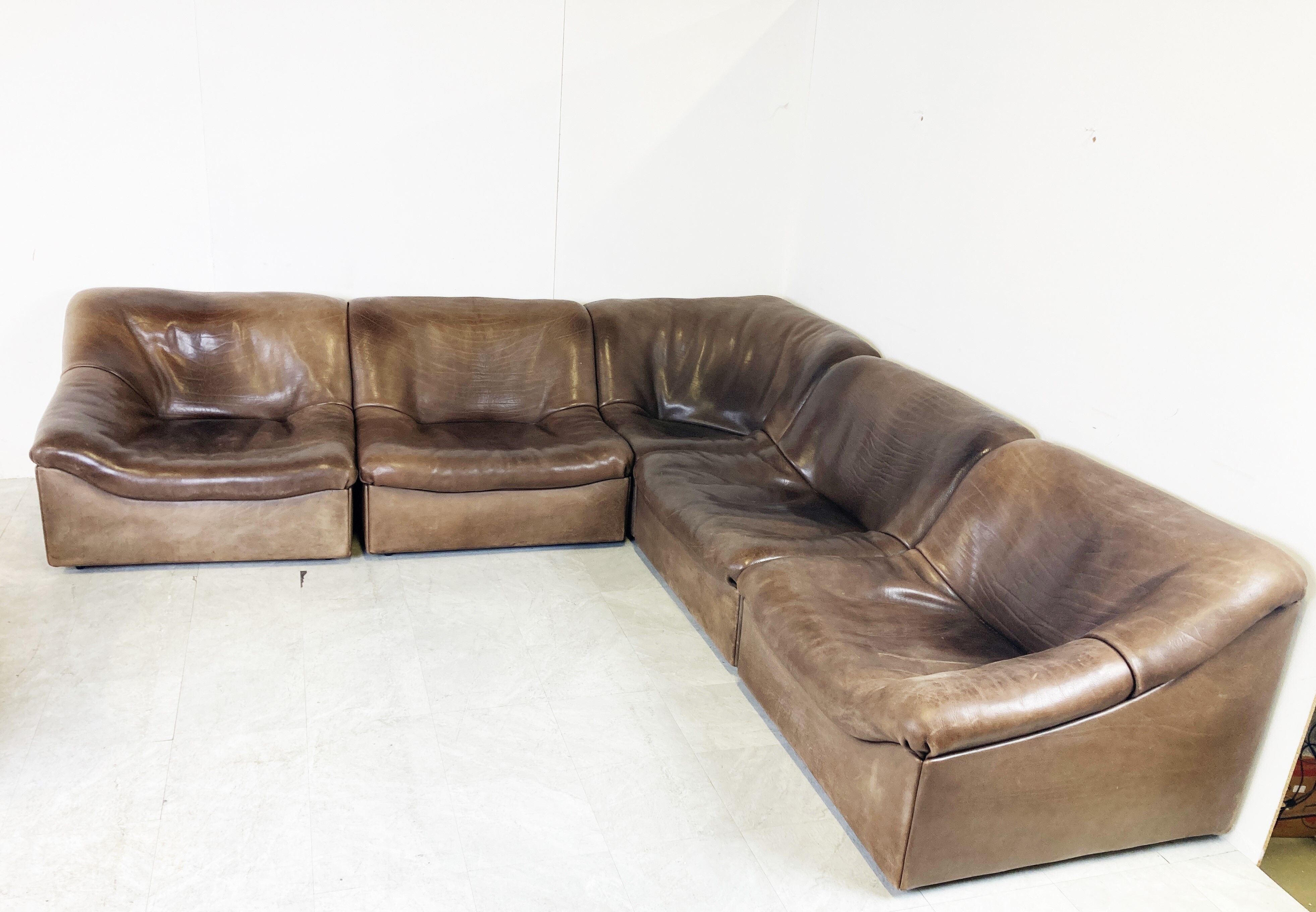 Vintage leather DS46 modular sofa by De Sede, 1970s