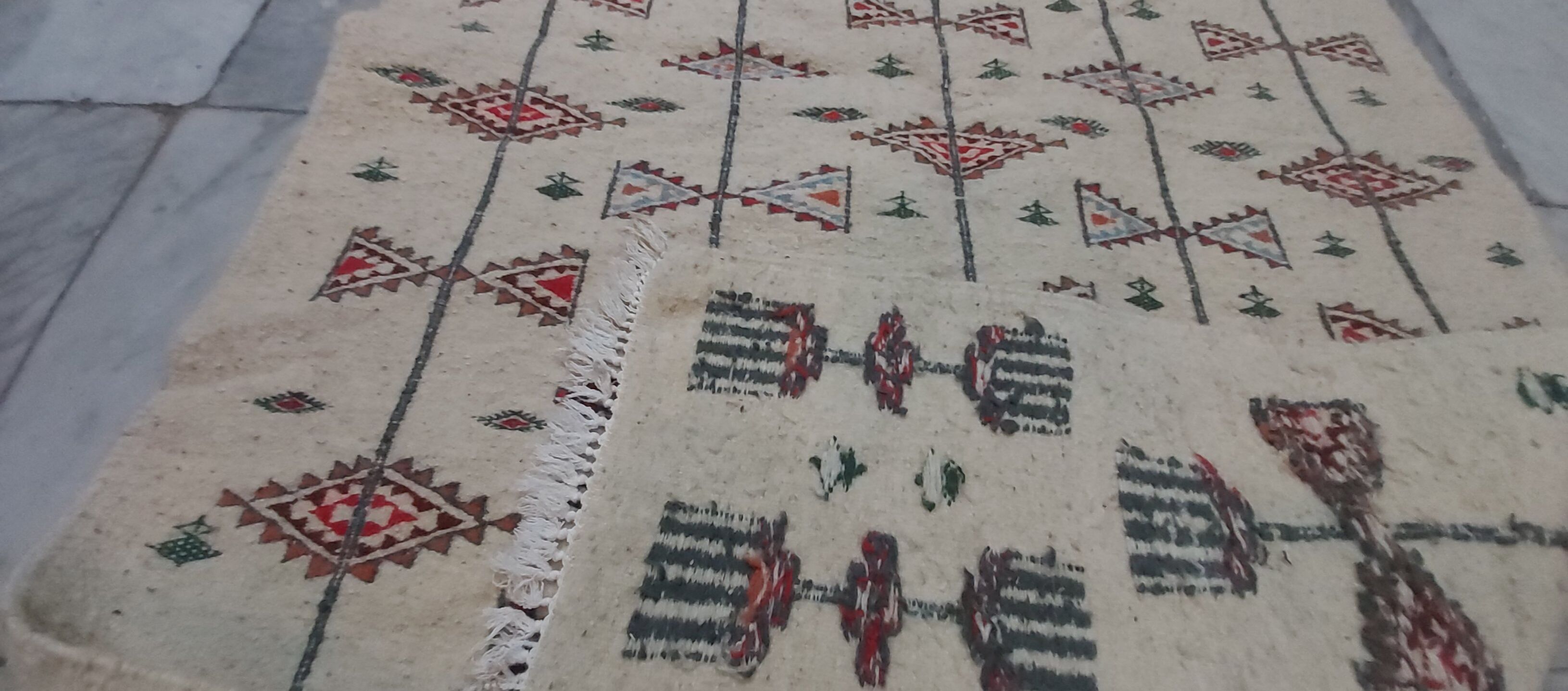 Traditional white multicolored Berber carpet 200-105cm