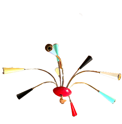 Colorful brass chandelier branch mid-century space age