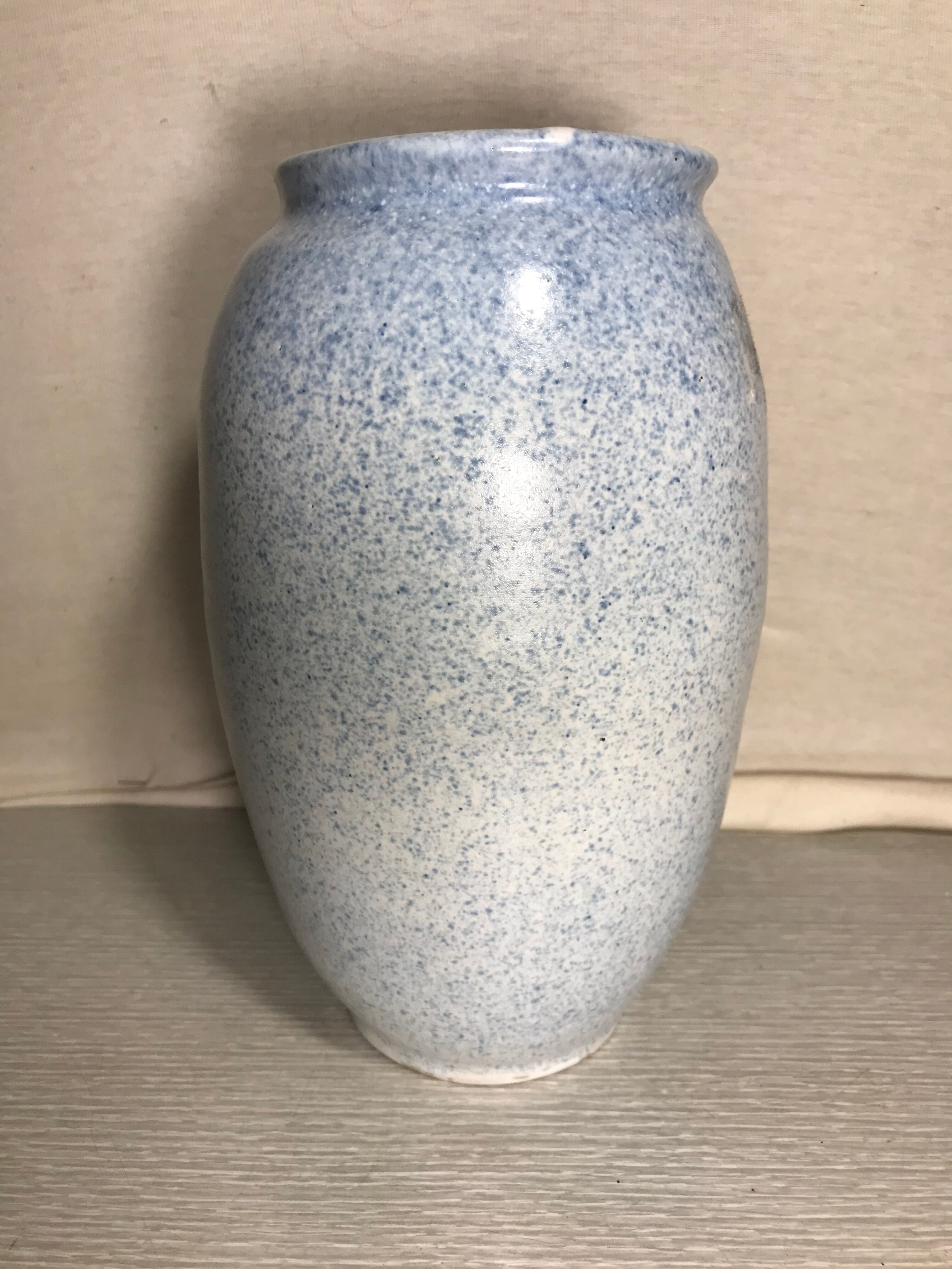 Old ceramic vase signed jb blue - white vintage marble style