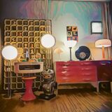 Large New York Habitat Lamp vintage 80's