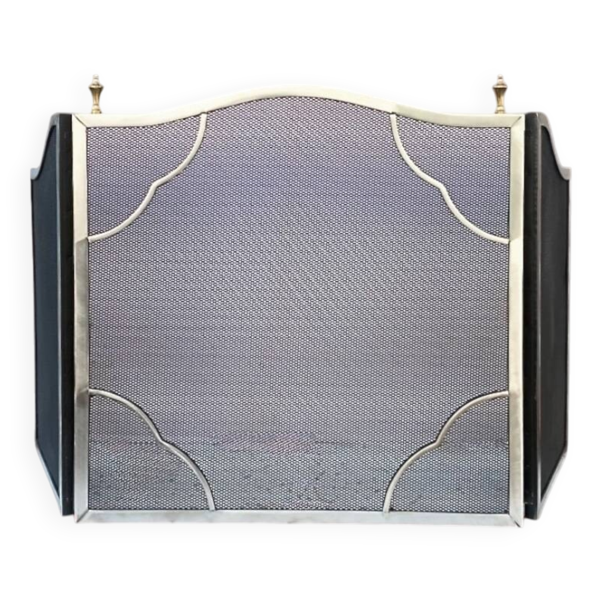 Antique brushed steel and brass fireplace screen – foldable – 1960s